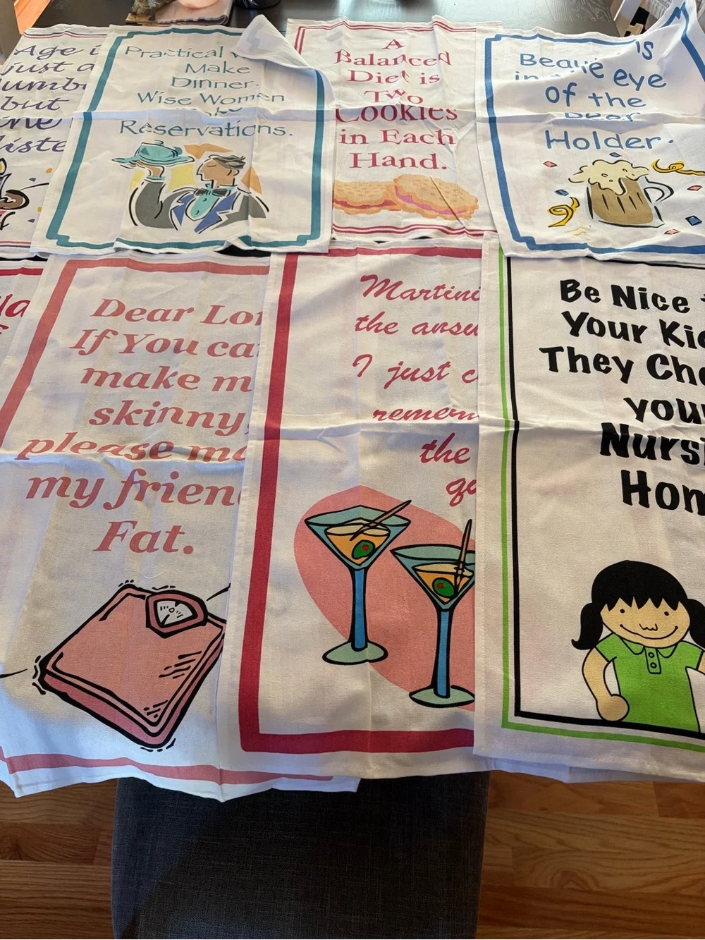 Lot of 8 Funny Colorful Tea Towels 100% Cotton Cinderella Martinis and More!